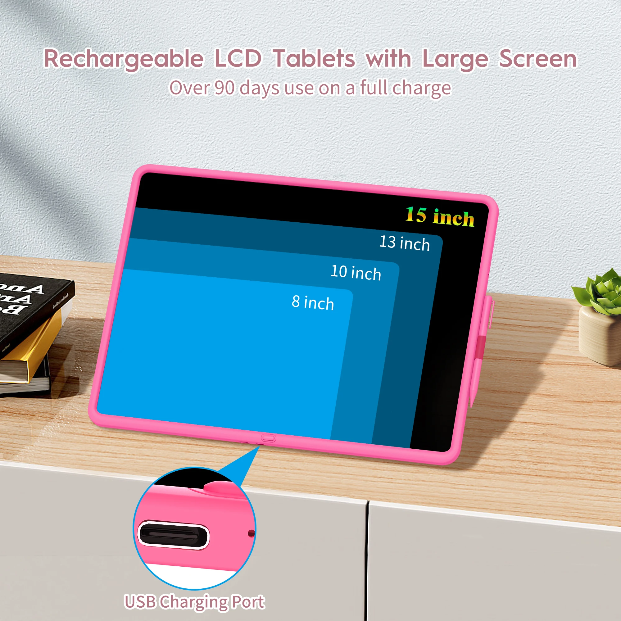 Imagem -02 - Incheschildrens Writing Tablet Lcd Handwriting Tablet Eye Protection Color Graffiti Toy Charging Drawing Tablet 15