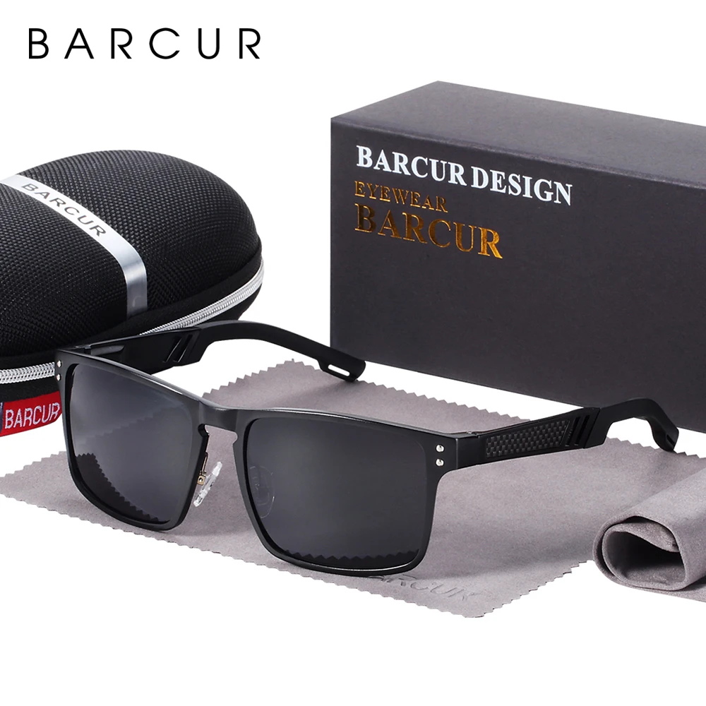 BARCUR Vintage Aluminium Magnesium Square Sunglasses Men Polarized Shades Women Sun Glasses For Men Sport Eyewear Oculos De Sol