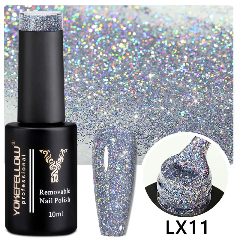 YOKEFELLOW 10ml Zilverachtige Glitter Pailletten UV Gel Nagellak Semi Permanente Losweken Manicure Nail Art Gel Vernissen Hybride Ontwerp