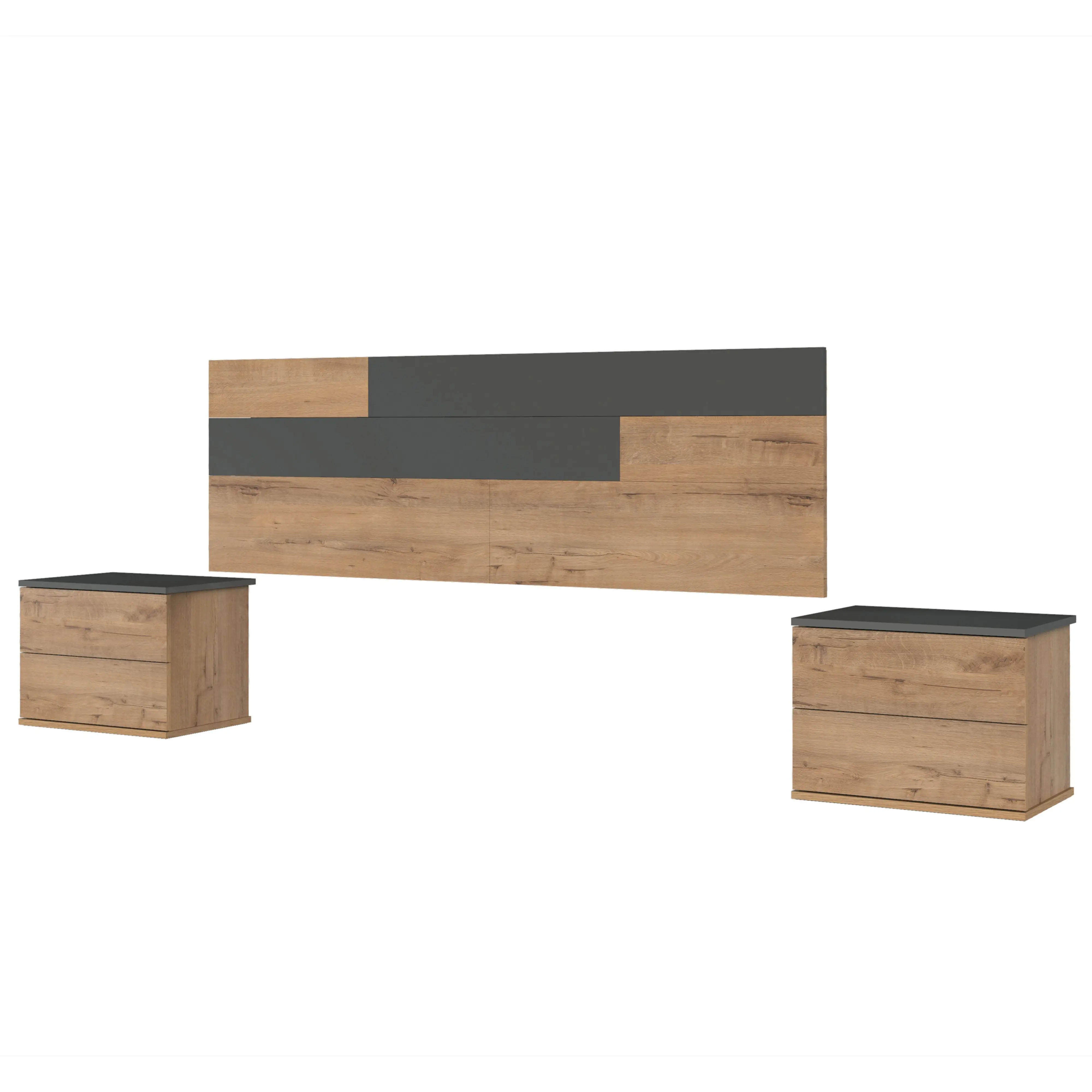 Headboard with tables Erika bedroom principle Color Oak Gold and dark gray 212x34x105 cm