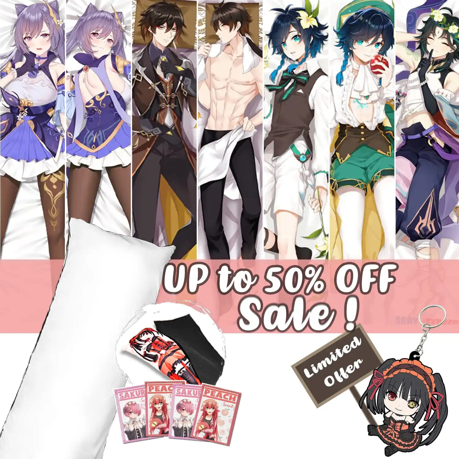 

Hobby Express Anime Dakimakura Japanese Otaku Waifu Hugging Body Pillow Cover Case Genshin Impact Xiao Klee Ganyu Jean Zhongli