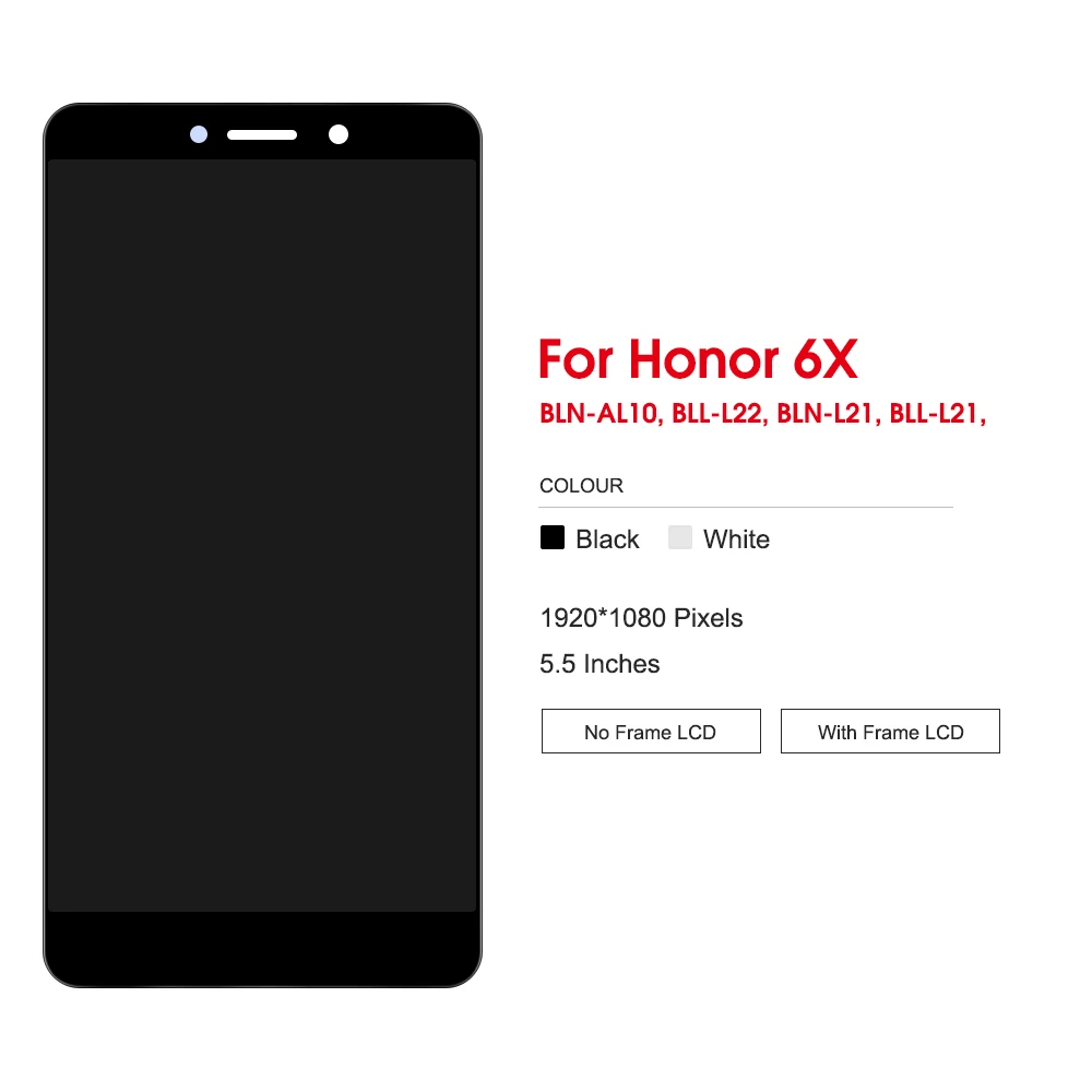 5.5\'\' For Honor 6X LCD Display Touch screen Digitizer Assembly With Frame Replacement BLN-L24 BLN-AL10 BLN-L21