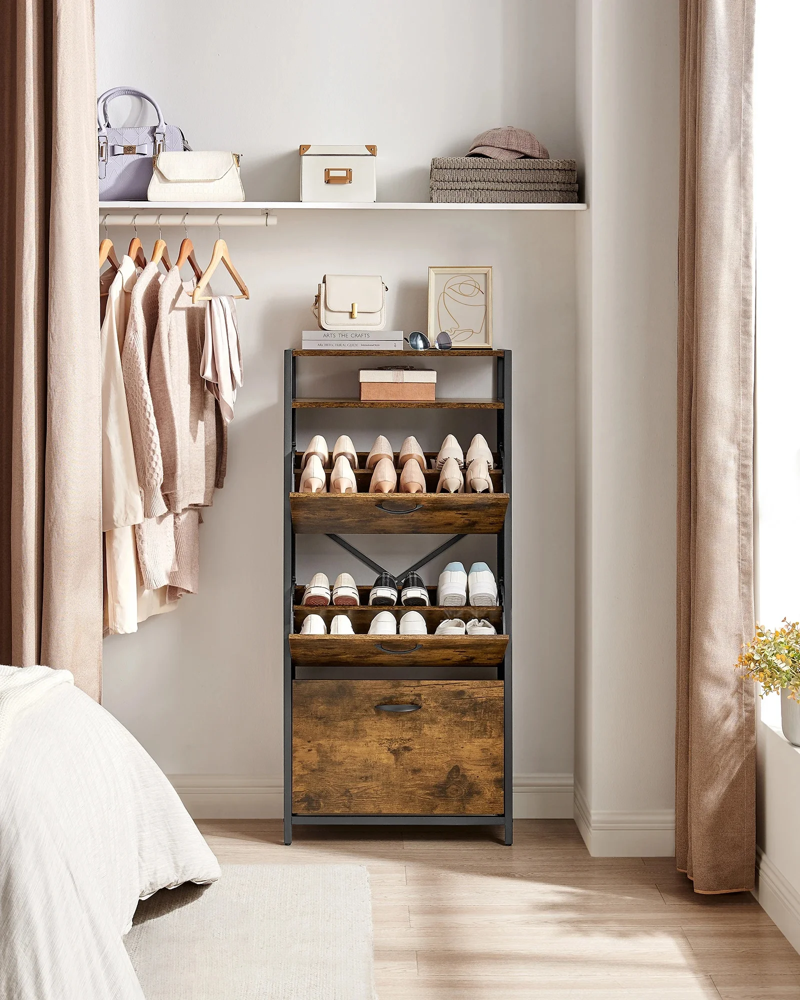 VASAGLE Schuhschrank Schuhrgal Schuhablage mit vielem Stauraum 60x30x130cm/60x30x95cm/80x30x130cm