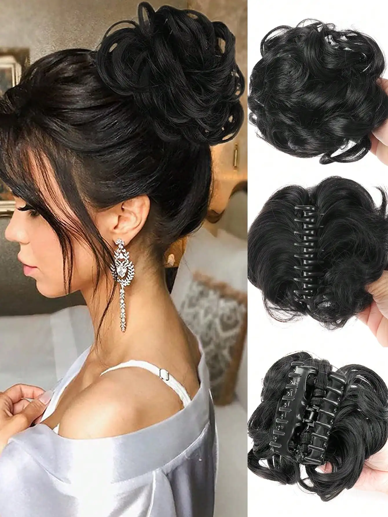 

Synthetic Hair Bun Extensions For Women Messy Claw Clip Chignon Ponytail Hairpieces For Daily Use And Party Wear Wavy Curly Hair