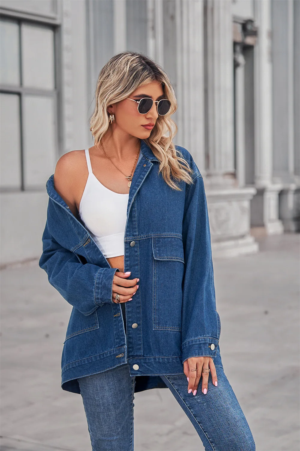 2022 Fall/Winter New Denim Jacket For Women Fashion Loose Mid Length Jeans Coat Casual Versatile Female Clothing S-XL Drop Ship