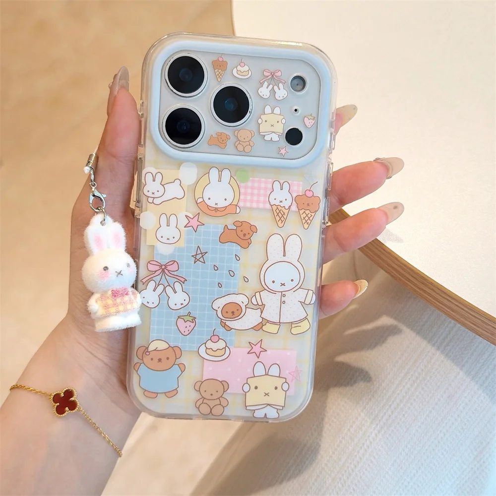 Image of Kawaii Bär Miffy Hase Cartoon Handyhülle für iPhone 17 Pro 16 15 Max 17 16 Pro Max Funda Niedliche Hülle mit Charm Stoßfeste Schutzhülle