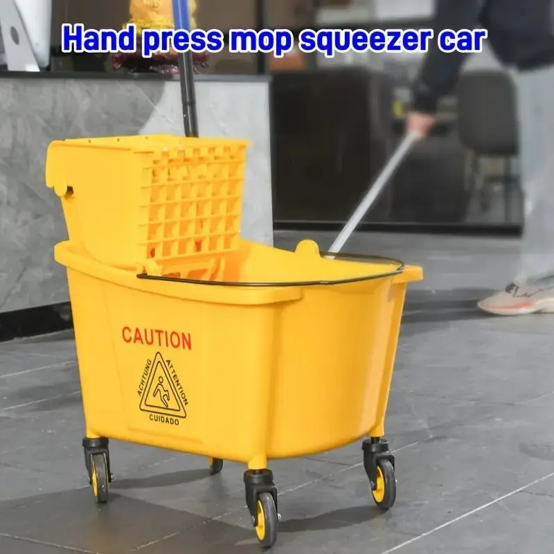 

Large Yellow Commercial Mop Bucket Bucket with Wringer 20/24L|Plastic|Hand Press|For Home,School,Hotel,Shopping Centers Cleaning