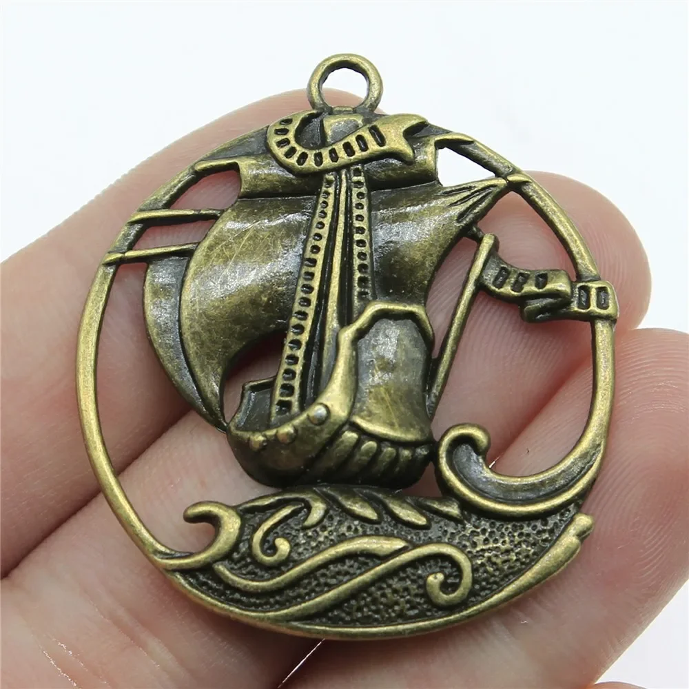 4 sztuki 1,7x1,5 cala (43x39 mm) Piracka żaglówka Charms Wisiorek do wyrobu biżuterii Antyczny brąz platerowany stop Charms — zdjęcie 2