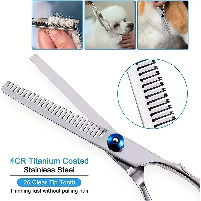 Premium Pet Grooming Scissors Set - Safety Round Tip, Stainless Steel Shears For Dogs & Cats