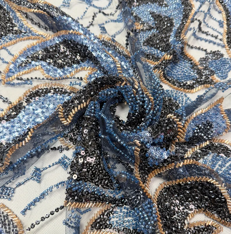 New High Quality African French Sequins Net Lace Fabric Beaded Embroidery Nigerian Lace Fabric For Wedding Party Dress 5 Yards