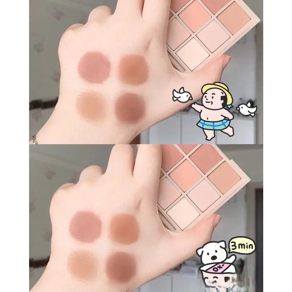 Palette de fards à paupières mats longue durée de 9 couleurs avec des nuances chaudes nues à rose-marron pour un look naturel au quotidien