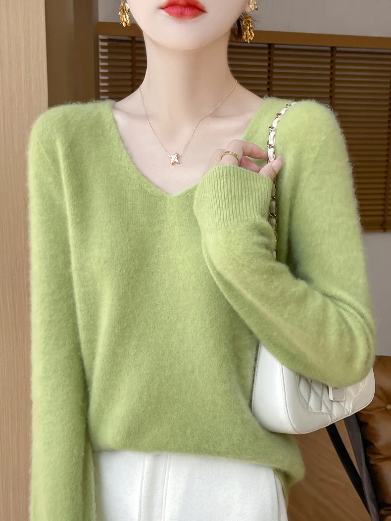 Cashmere Sweater Women Knitted Sweaters 100% Pure Merino Wool Winter Fashion V-Neck Top Autumn Warm Pullover Soft Jumper Clothes