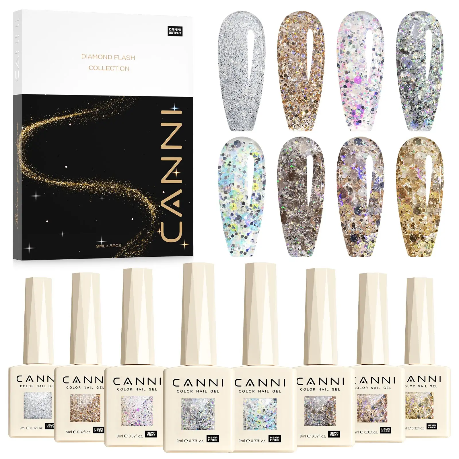 CANNI 96 kleuren TPO/HEMA GRATIS Glitter Gel Cat Eye Gel Nagellak Set UV/LED Soak-Off Gel Polish Manicure DIY Nail Art Kerstmis