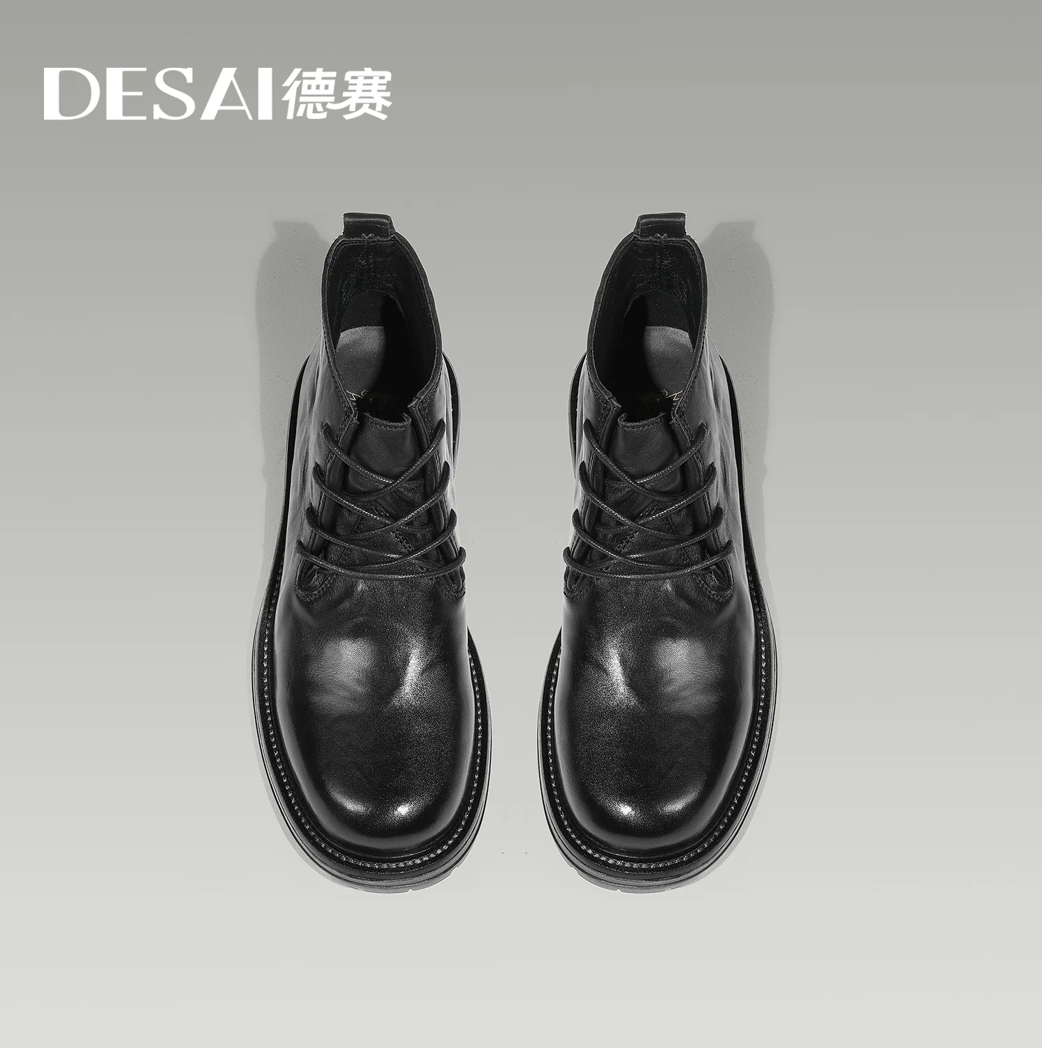 Desai [Wool vintage leather boots] Autumn and Winter warm thick fleece high top boots leather casual men\'s work boots