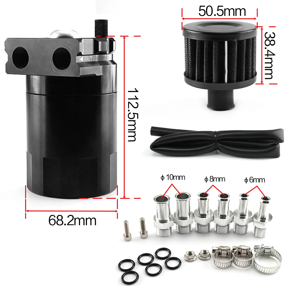 oil catch can kit, universal 300ml aluminum oil collector tank with air filter,hose and other accessories (Black)