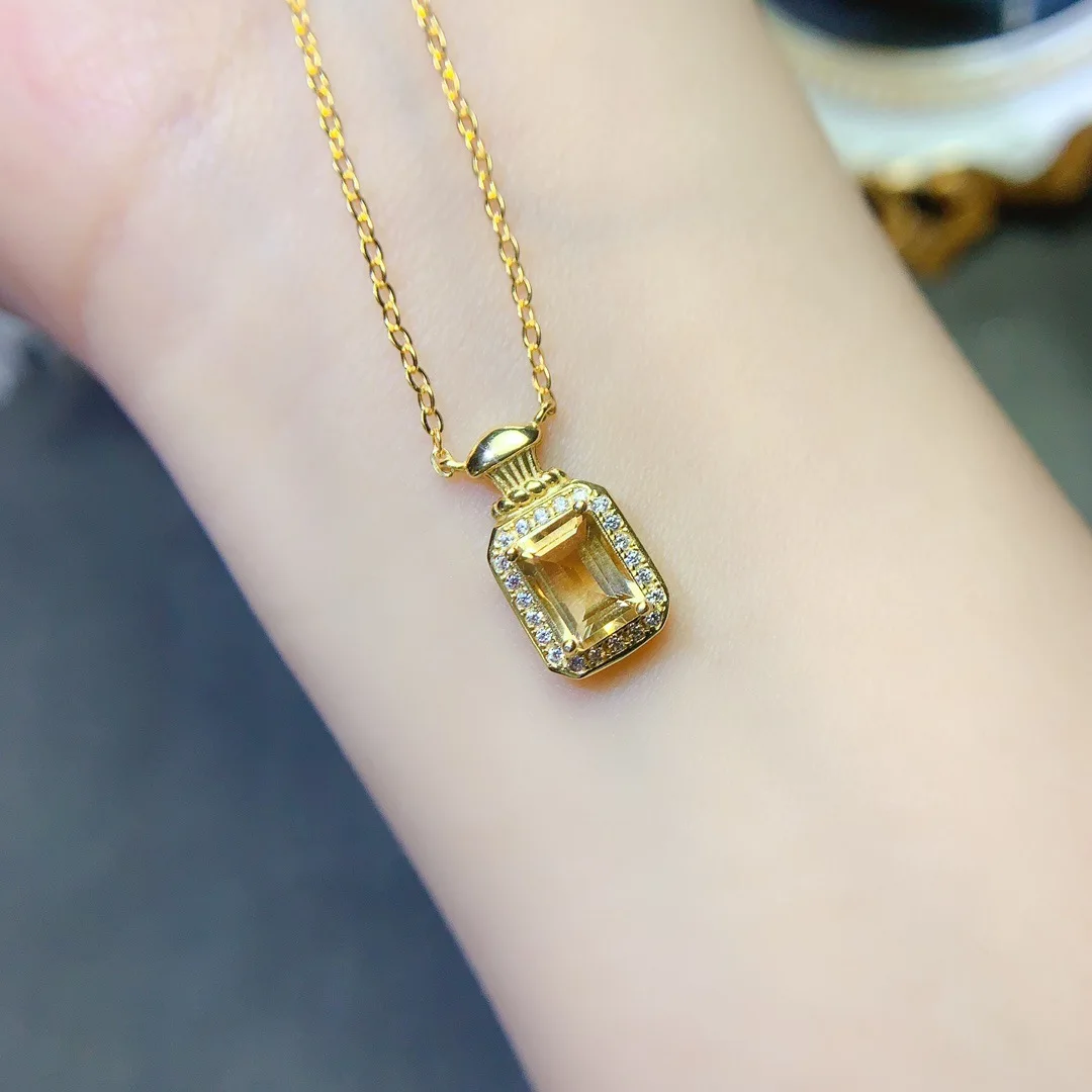 KJJEAXCMY girls' 7x5mm pure natural yellow crystal necklace pendant 925 sterling silver electroplated gold clearance sale,