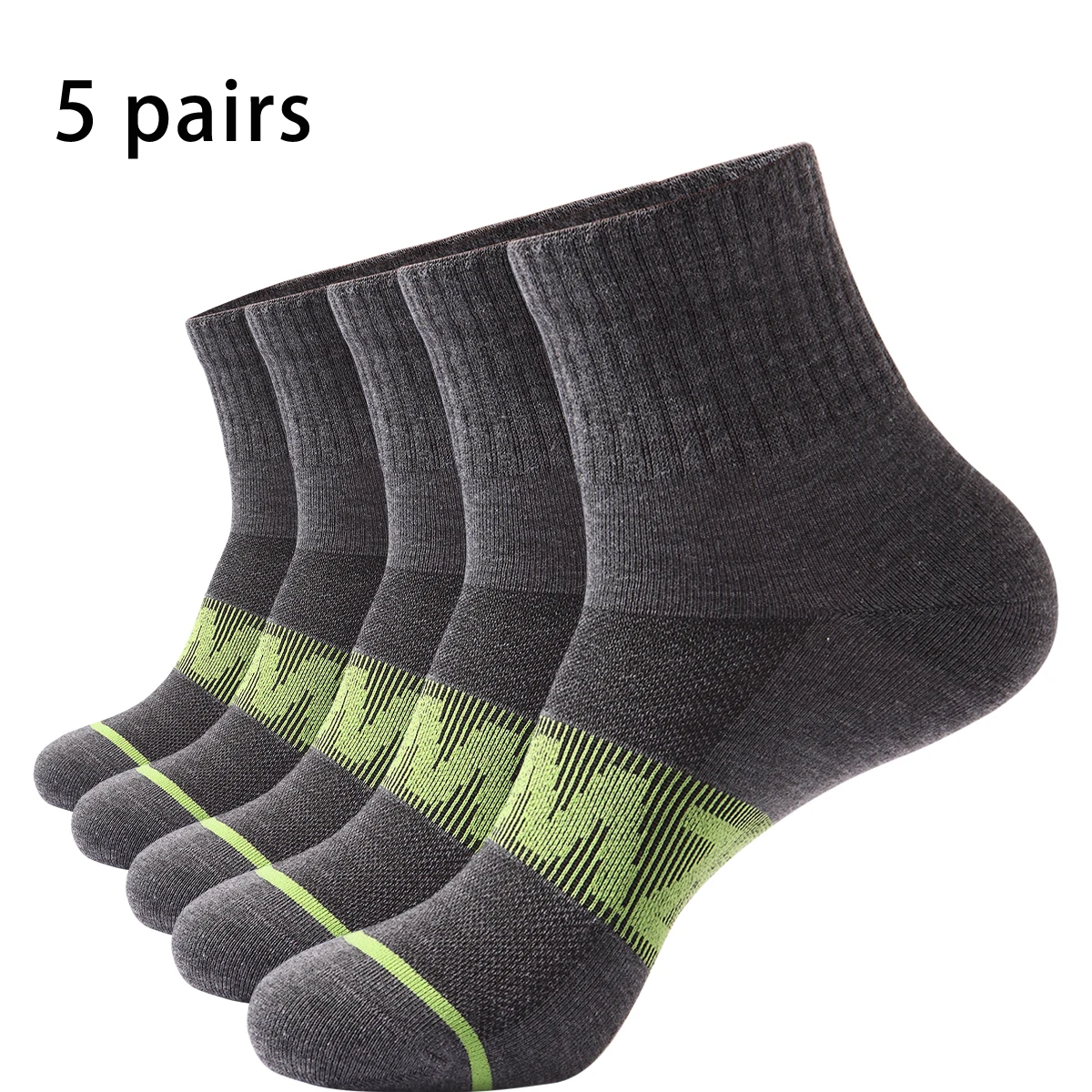 ถุงเท้าข้อสั้นแบบแห้งเร็วระบายอากาศได้ดี 5 คู่ – ถุงเท้ากีฬาโพลีเอสเตอร์น้ำหนักเบา ดูดซับความชื้น เหมาะสำหรับการวิ่ง