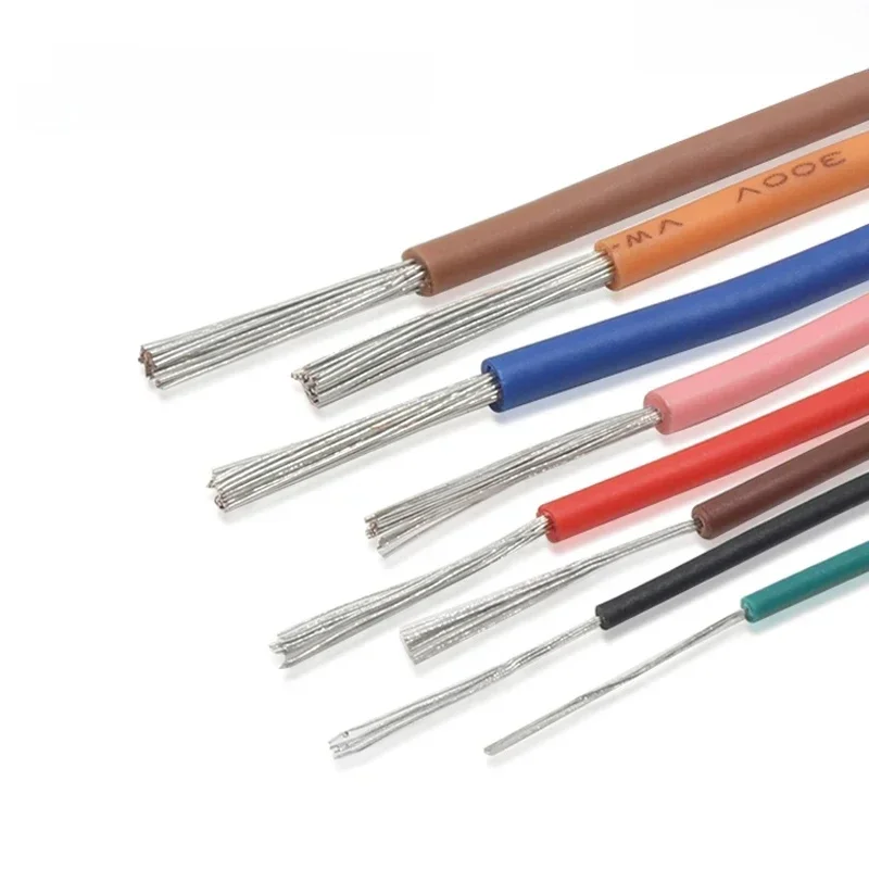 Fil électronique UL1007, 2/5m, 12 couleurs, 30/28/26/24/22/20/18/16 AWG, 80 degrés C, 300V, isolation PVC, cuivre étamé