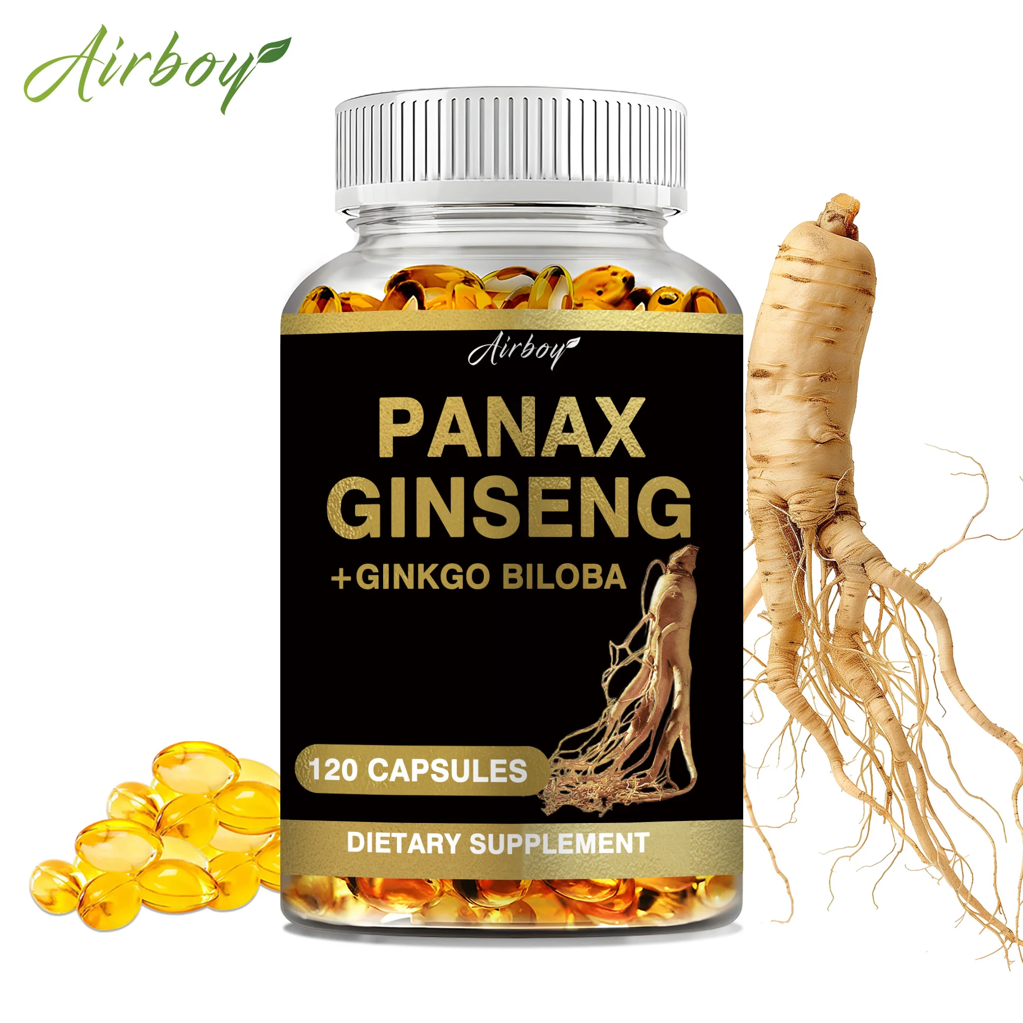 Panax Ginseng + Ginkgo Biloba - Supports Energy, Strength, Improves Memory and Mental Performance - 120 Capsules