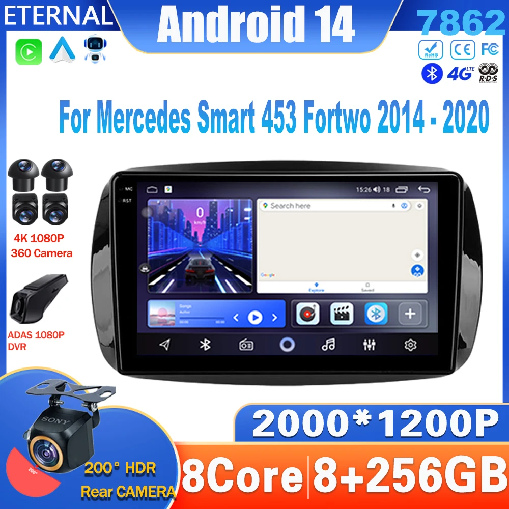 

Android14 Car Radio For Mercedes Smart 453 Fortwo 2014 2020 Multimedia Video Player Navigation Stereo Carplay WIFI No 2Din DVD