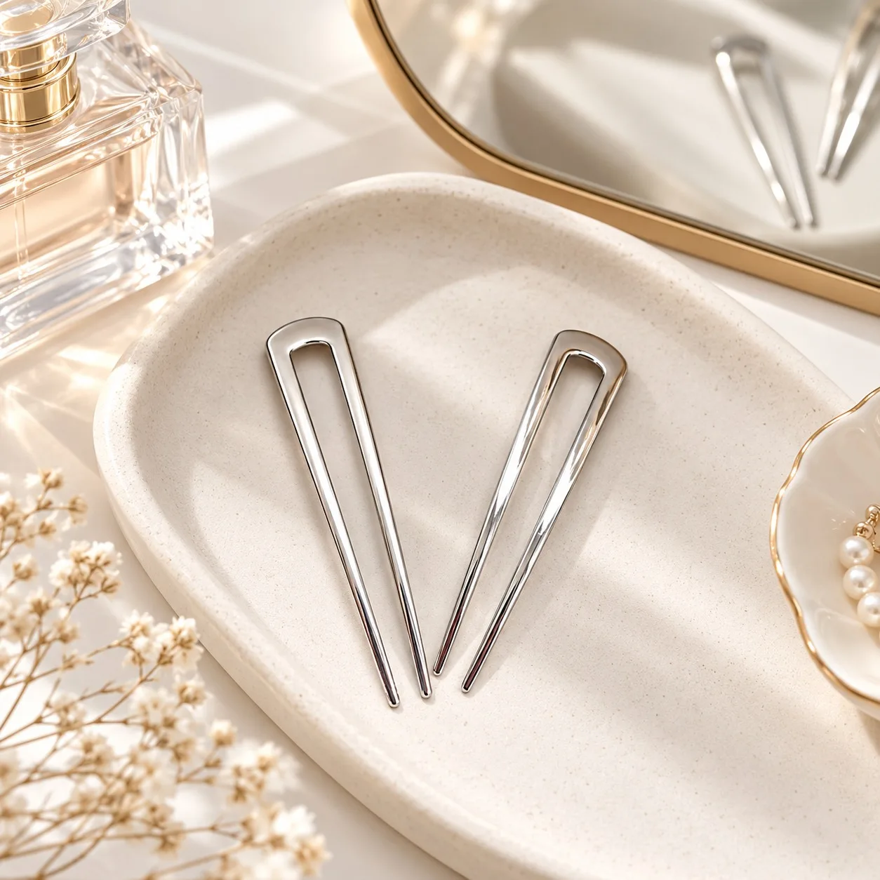 2pcs Fashion Simple Premium Silver U-shaped Hairpin for Women Girls Party Hair Accessories