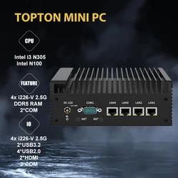 Super Deal-enrutador de Firewall Intel N100 N305 de 12ª generación, 4x, i226-V, 2,5G, LAN, DDR5, sin ventilador, Mini PC Barebone, Proxmox, pfSense