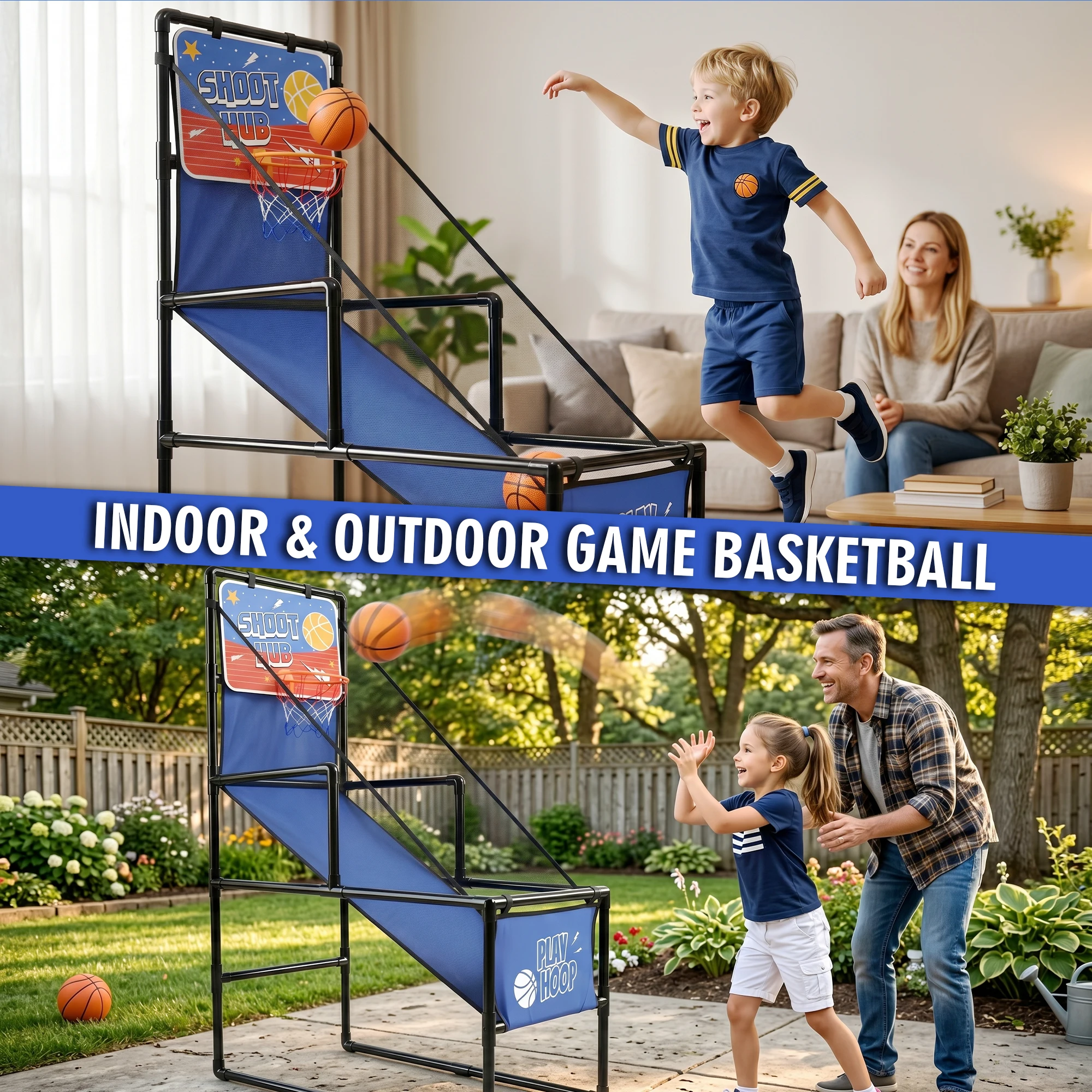 Kids Basketball Arcade Game Indoor Basketball Hoop Set with 2 Balls & Pump Foldable Shooting Game Toy for Toddlers Children Ages 3+ view 7