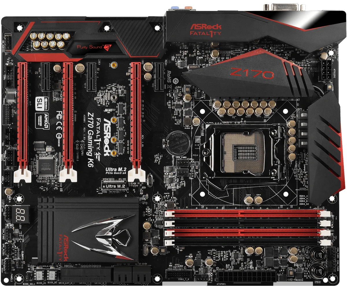 Imagem -02 - Placa-mãe Gaming k6 Lga 1151 Intel Z170 Suporte Core I57400 7100 6500 6300 G4520 7700 Cpu Ddr4 64gb Asrock-fatal1ty