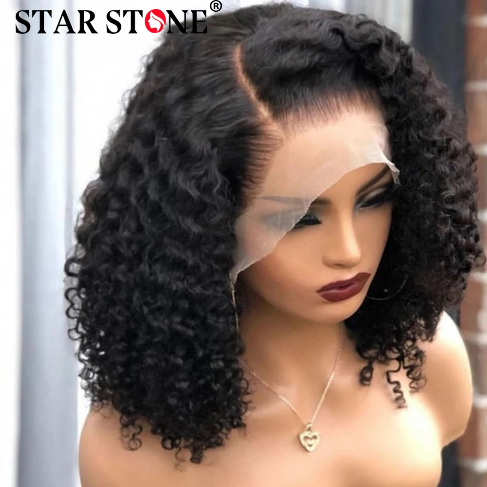 

Short Kinky Curly Wigs Human Hair Wig Pre Plucked Deep Wave Transparent 13x4 Lace Front Human Hair Bob Wigs Remy T Part Lace Wig