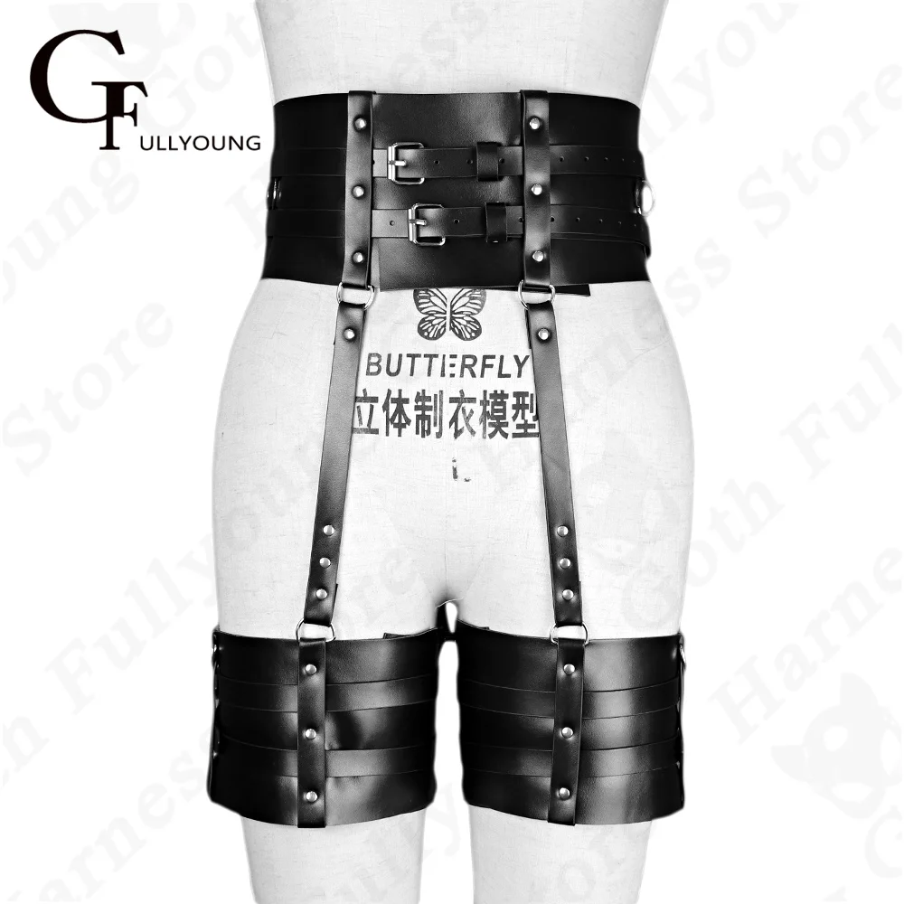 Sexy Woman Harness Body Bondage Strap Garter Belt Stockings Lingerie Widen Leather Starp Waist To Leg Belt Suspender Swordbelt