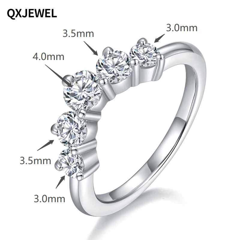 

QXJEWEL V-Shaped Moissanite Diamond Band Prong Setting Round Cut VVS1 925 Silver Plated 18k Gold Matching Engagement Ring