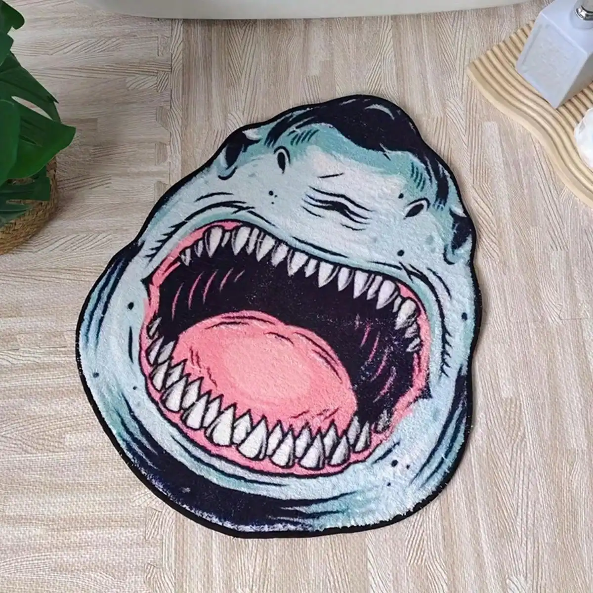 

Funny Shark Head Pattern Cartoon Rug Bathroom Decorative Mat Non-Slip Soft Flannel Home Bedside Carpet Gift