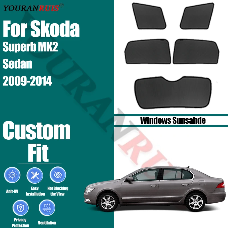 

Для Skoda Superb MK2 Sedan 2009-2014 Магнитная индивидуальная солнцезащитная козырек на окна автомобиля с защитой от ультрафиолета, детская автомобильная сетка для штор