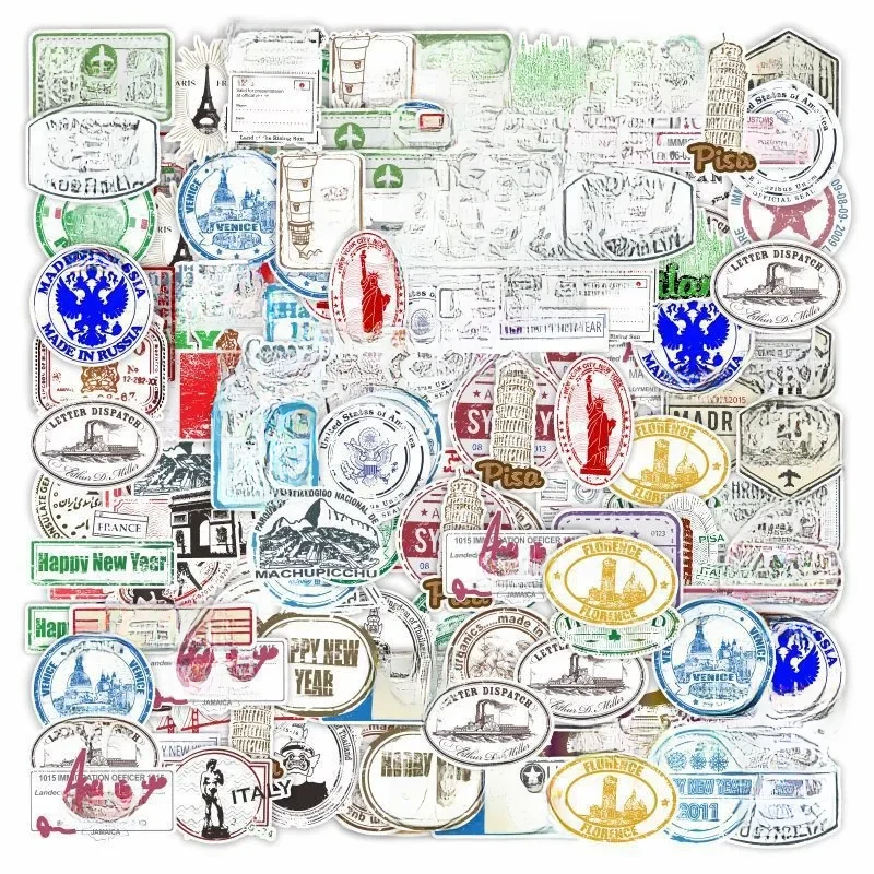 10/30/60PCS Naklejki w stylu znaku pocztowego Popularne miasto Paryż Nowy Jork Londyn Rzym Walizka bagażowa Samochód Graffiti Naklejka Naklejka F5 — zdjęcie 2