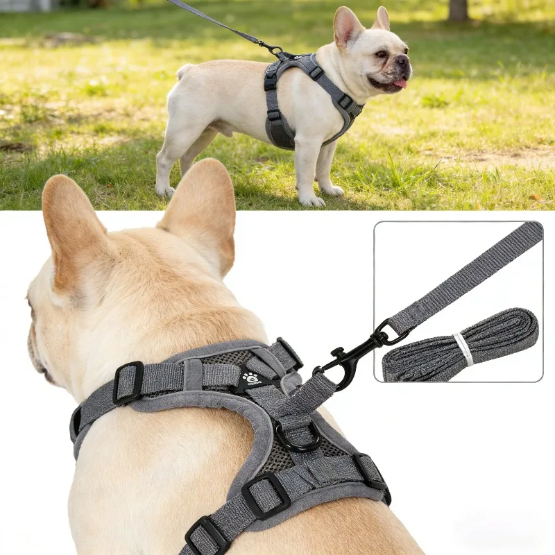 

Cat and dog leash set, vest-style pet chest harness to prevent escape, breathable mesh fabric.