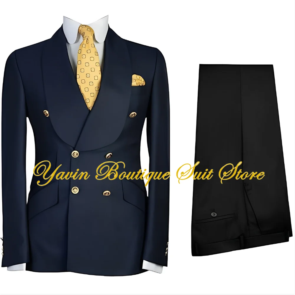 

Men's Tuxedos 2 Pieces Jacket Pants Double Breasted Buttons Business Suits Shawl Lapel Suit for Wedding Prom and Party