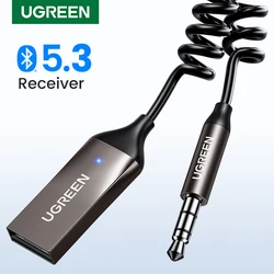 UGREEN 블루투스 수신기 5.3 어댑터, 핸즈프리 자동차 키트, AUX 오디오 3.5mm 잭 음악 무선 수신기, 자동차 BT 송신기용