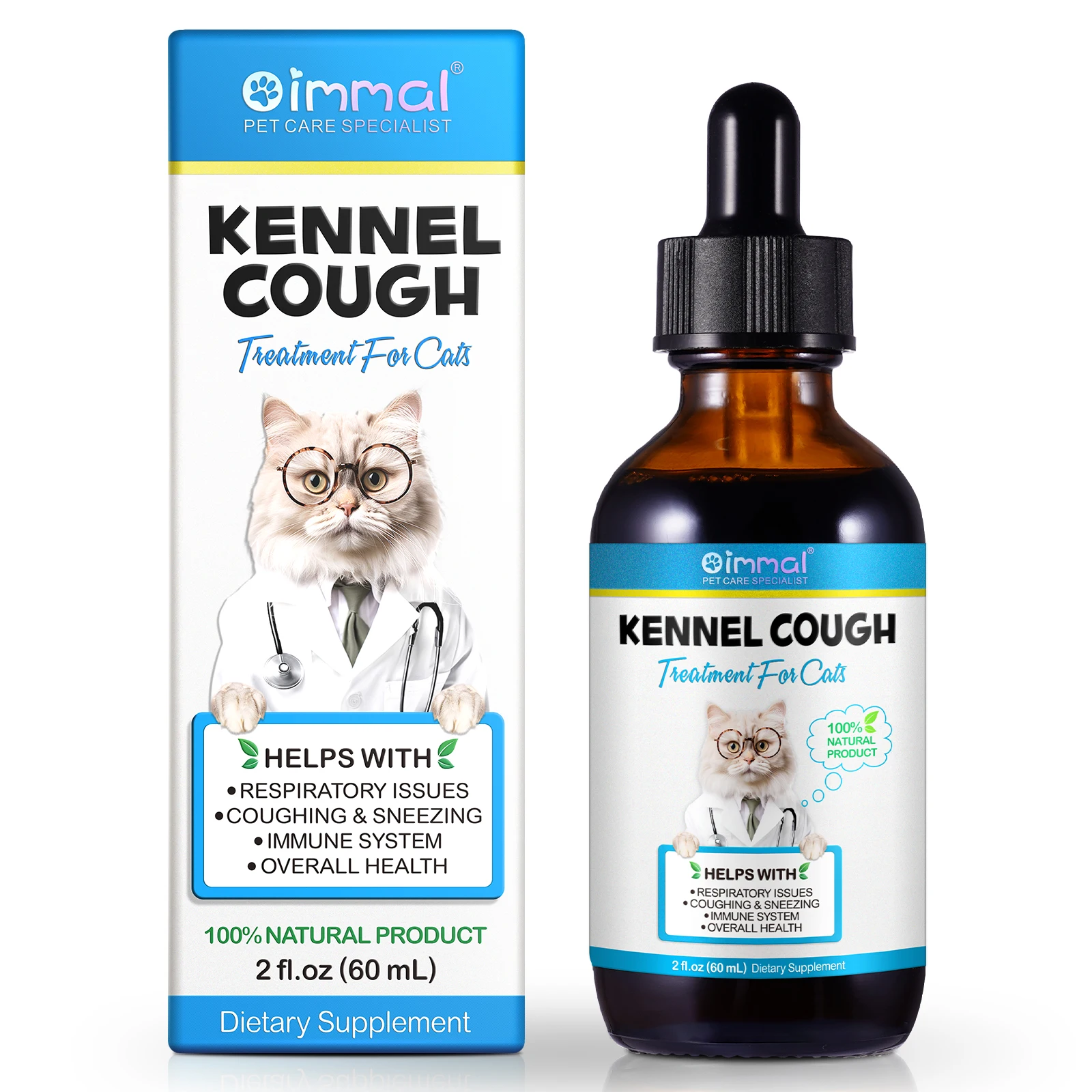 Kennel Cough Herbal Drops for Cats - Cough Relief - Throat Soother - Dry and Wet Pet Cough 100% Natural Treatment for Cats