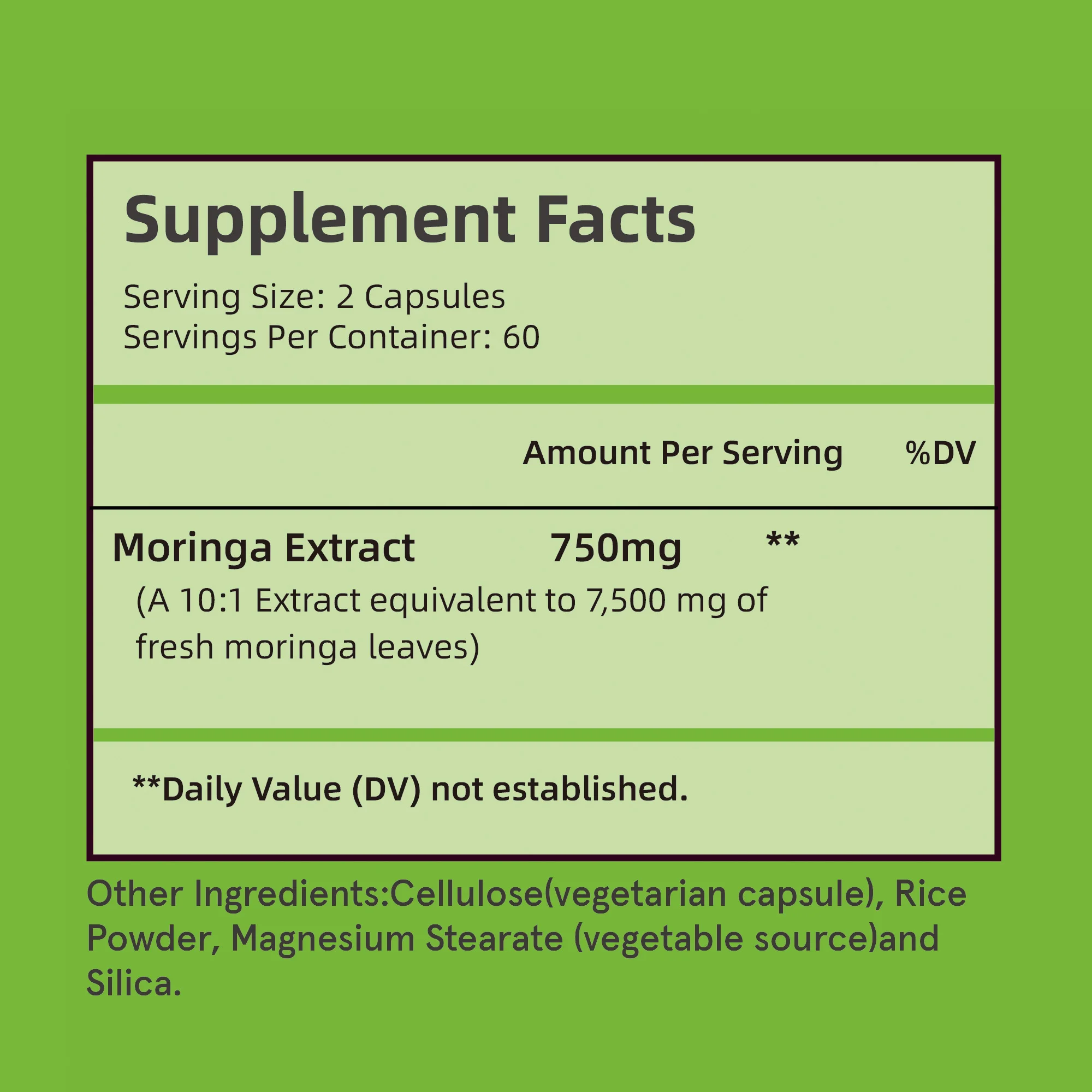 Moringa Leaf Capsules - Immune System & Energy Booster, Metabolism Booster, Antioxidant - 120 Capsules