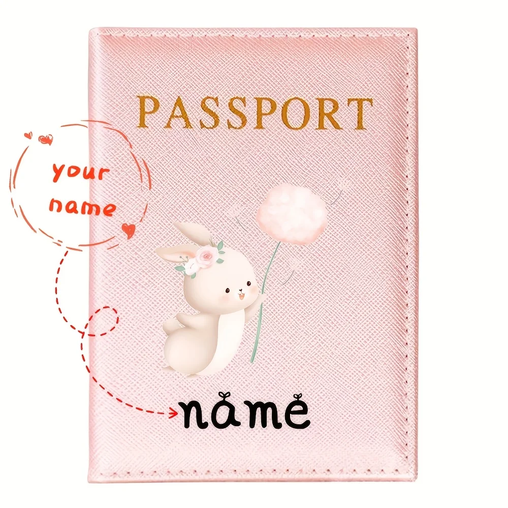 Personalized Cute Cartoon White Rabbit Passport Holder - Ultra-Thin Travel Wallet with ID and Business Card Holder,Name Tag