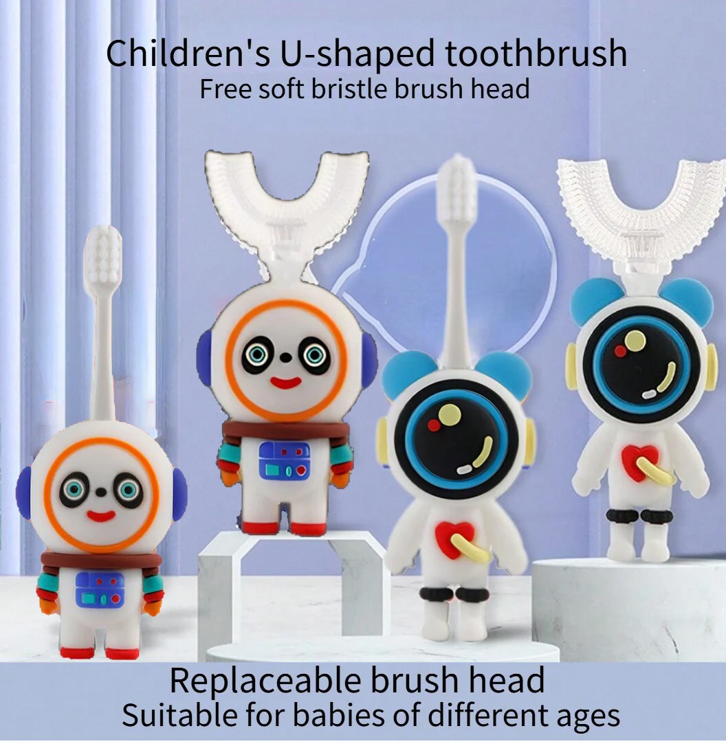 U-shaped/straight brush head children's toothbrush food grade silicone soft bristles baby manual toothbrush oral cleaning