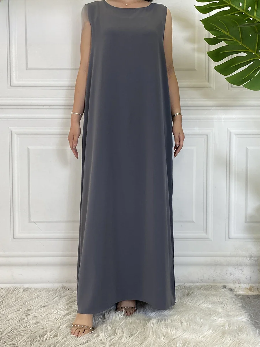 Skromna Abaya Femme Casual Vestido cały mecz bez rękawów wewnętrzna sukienka muzułmańska dla kobiet Maxi szata kaftan marokańska odzież islamska — zdjęcie 2