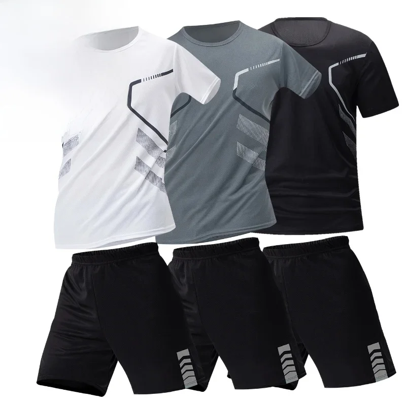 2/4/6 szt. Męski strój sportowy plus size: szybkoschnący krótki rękaw, szorty, męski zestaw rekreacyjny do biegania i fitnessu, T-shirt Joker, szorty młodzieżowe — zdjęcie 2