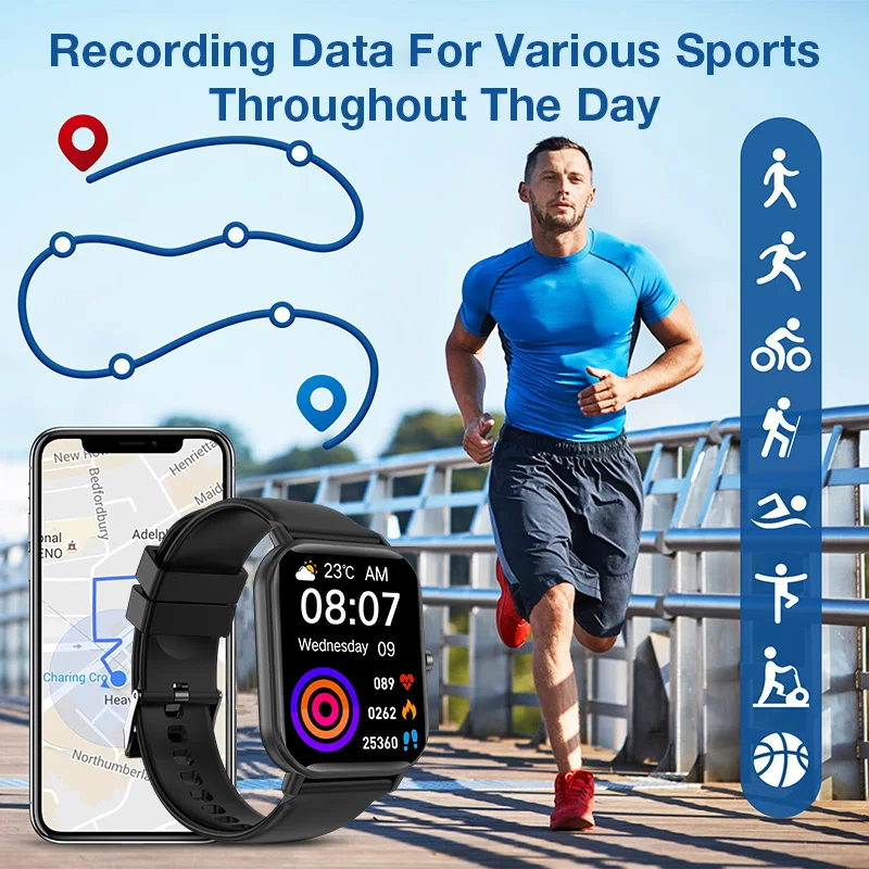 KHwatch GTS Man Watches 1.83"Large Screen Bluetooth Call Message Reminder  IP67 Sports Waterproof Watches For Boy Teen Man Kids