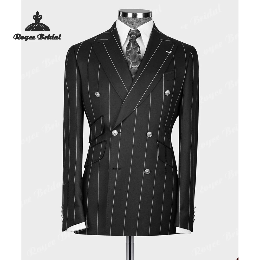 Gestreept Tweedelig Double Breasted Herenpak Bruiloft 2026 Piek Revers Avond Pak Aangepaste trajes para hombre