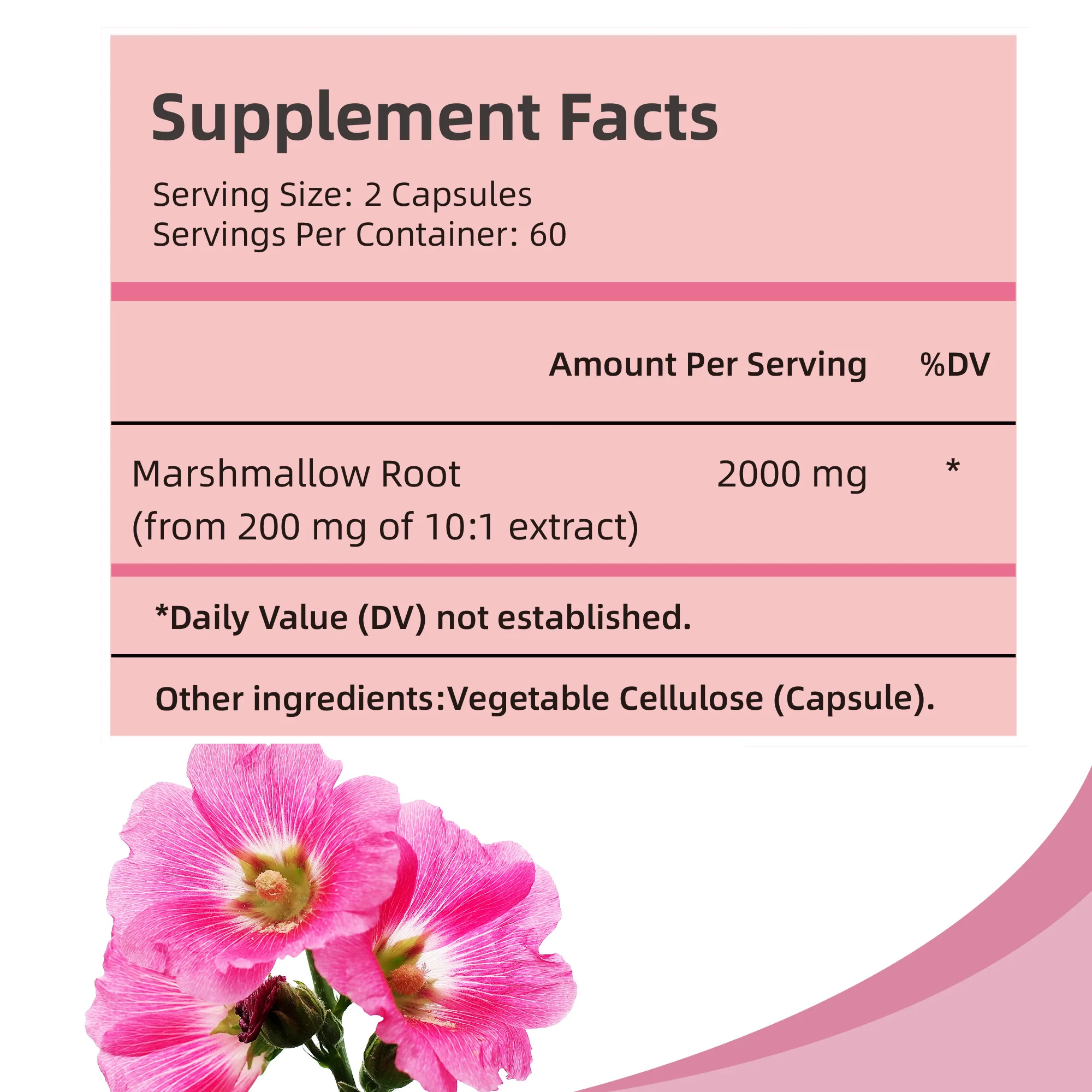 Marshmallow Root Capsules 2000mg - Support Respiratory, Skin and Intestinal Health, Promotes Digestion - 120 Capsules