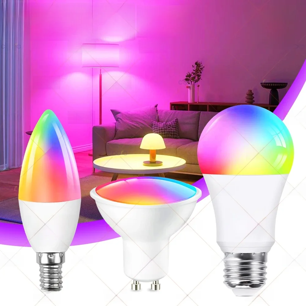 Tuya E27 GU10 E14 Glühbirne Zigbee/WiFi/Bluetooth Dimmbare LED-Lichtlampe RGBCW Funktioniert mit Amazon Alexa Google Assistant Sprachsteuerung