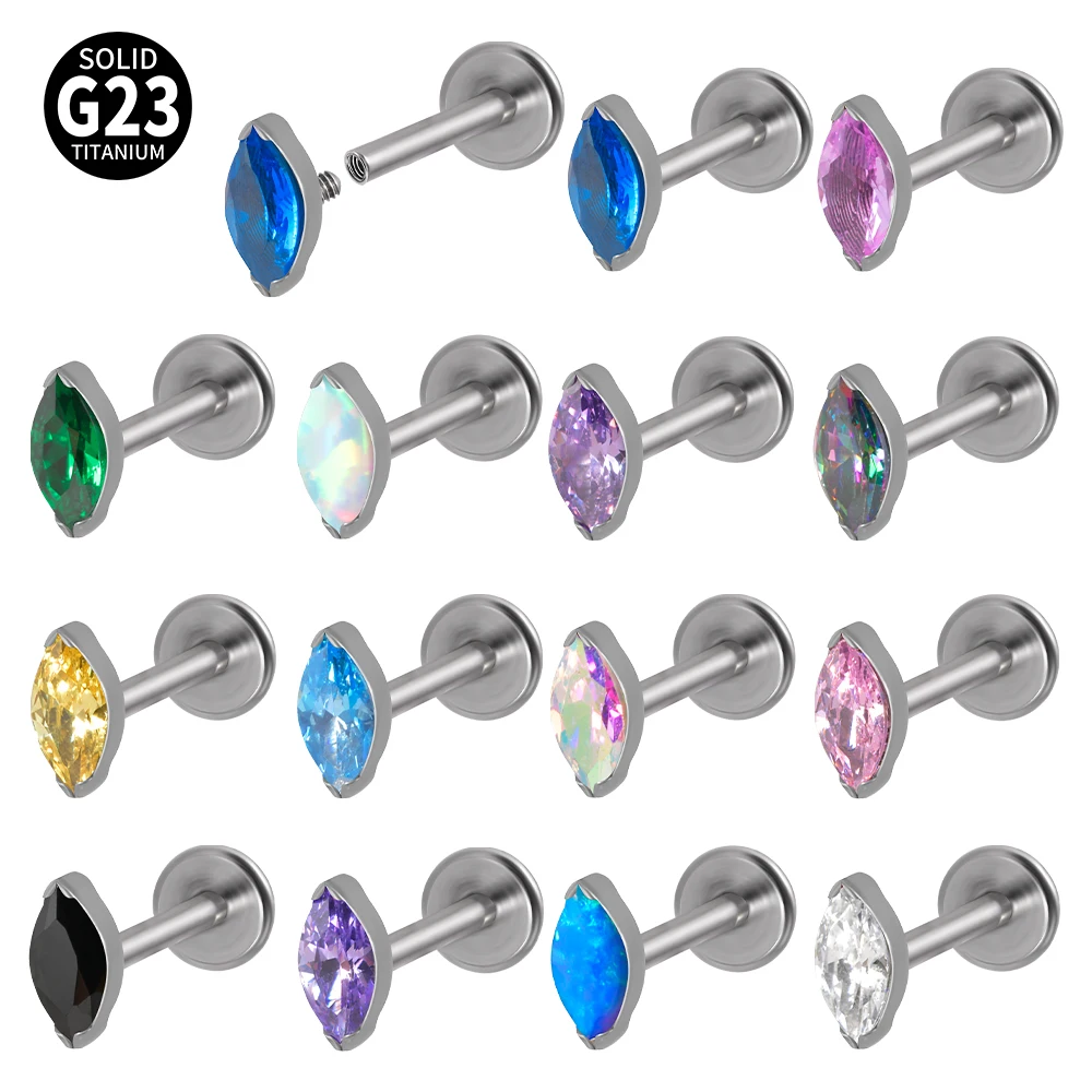 1PC ASTM F136 Titanium A Marquis Zircon Labret Lip Ring Simple Opal Ear Cartilage Tragus Helix Daith Piercing Body Jewelry