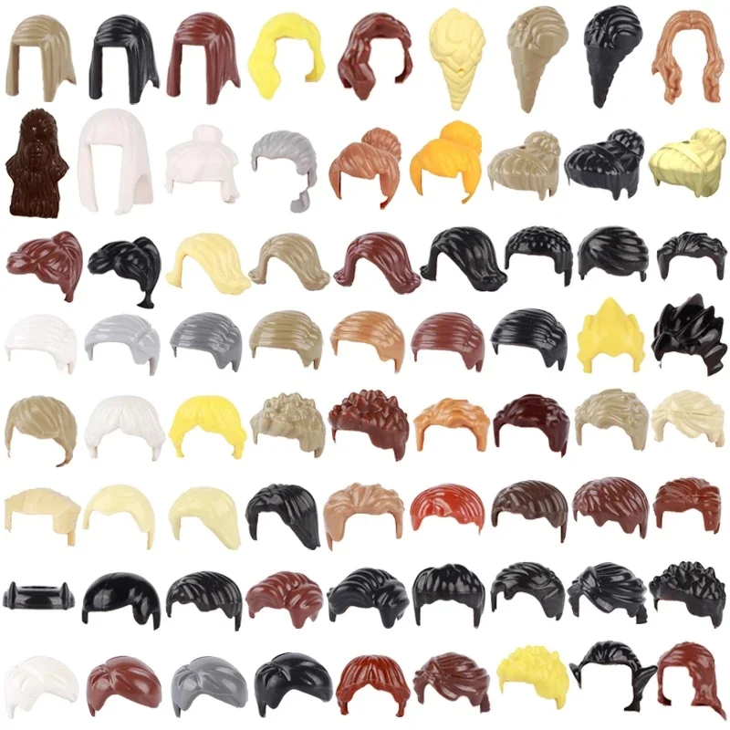 MOC – figurines de ville, blocs de construction, têtes créatives, parties du corps, accessoires pour cheveux bruns, Mini briques à assembler, jouets cadeaux