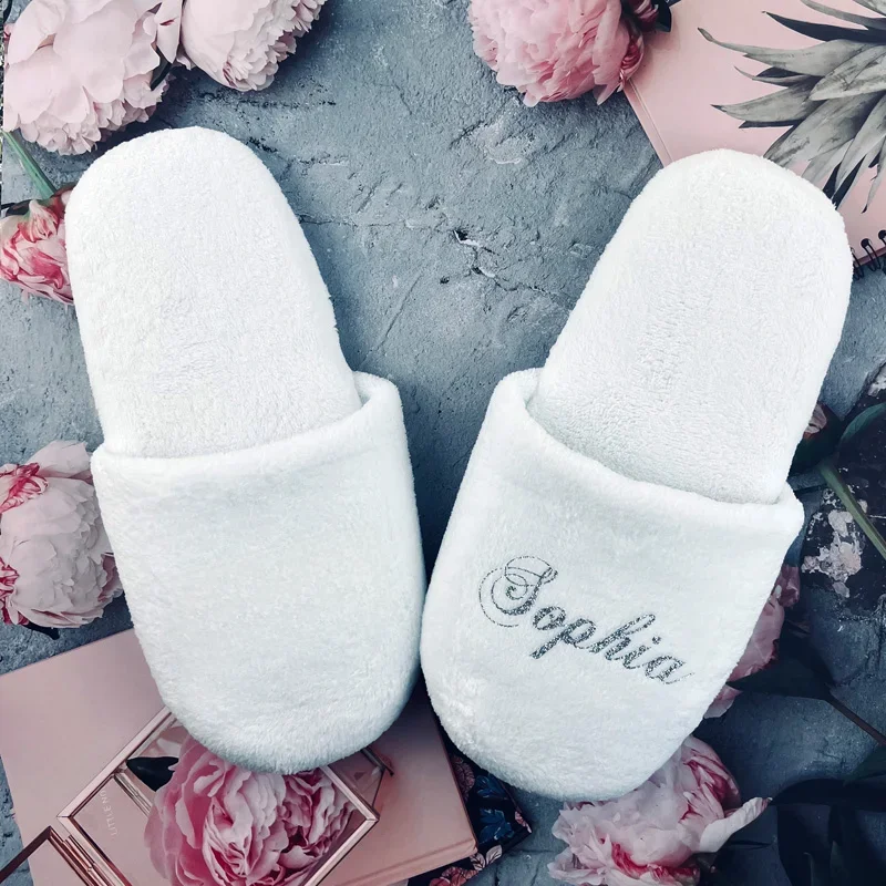 Pantoufles de Patients Personnalisées avec Initiales Personnalisées, pour Invités de Mariage, Demoiselle d'Honneur, ixde Poule, Cadeau de Voyage pour Bol, Hôtel, Spa